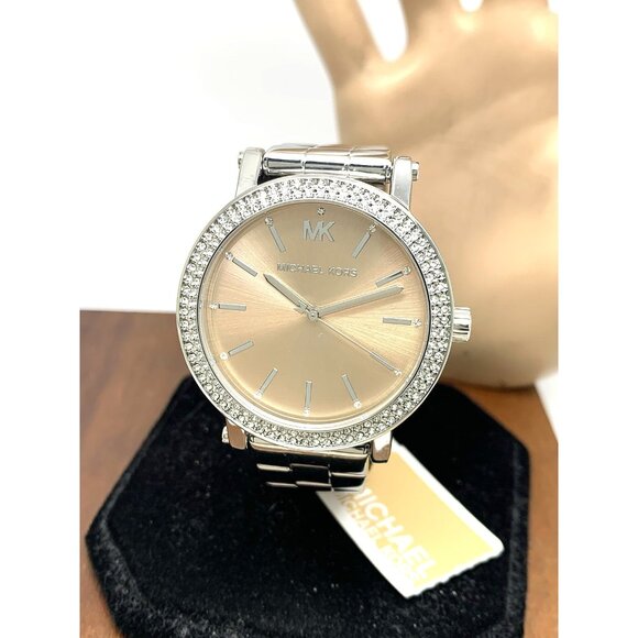 Michael Kors Women's Watch MKO-1050 Quartz Rose Dial Silver Stainless Steel 38mm - Picture 1 of 14